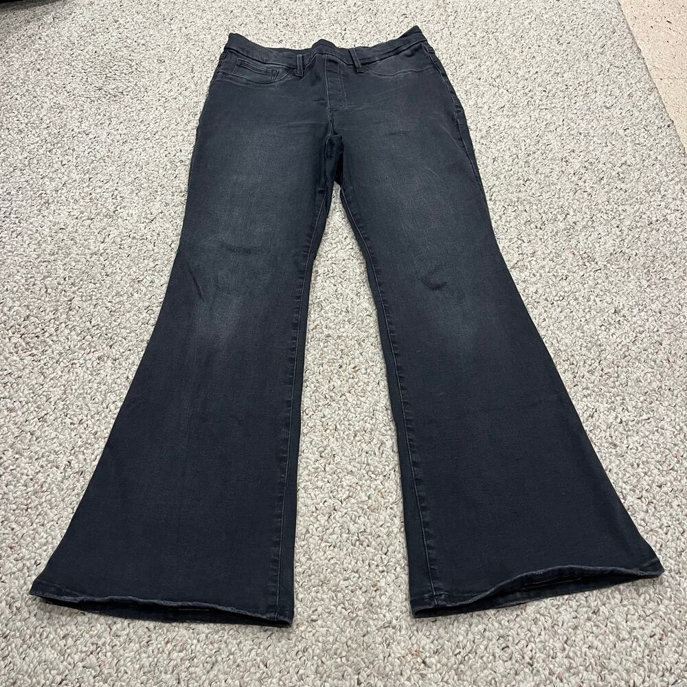 Good American Pull on Flare Jeans XL Stretch Comfort Grunge Black Gray Normcore